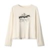 French Lace-Trimmed Casual Printed Long-Sleeve Top — Apricot