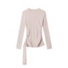 Waist-Defining Long-Sleeve Top — Pink (Elegant Style)