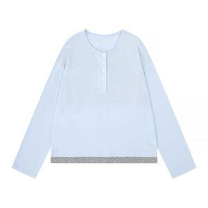 Classic Casual Long-Sleeve Henley — Blue & Grey Colorblock