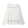 White Long-Sleeve Top With Black Beaded Chain Pattern
