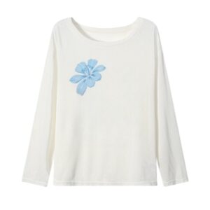 Loose-Fit Long-Sleeve Top With Floral Print — White