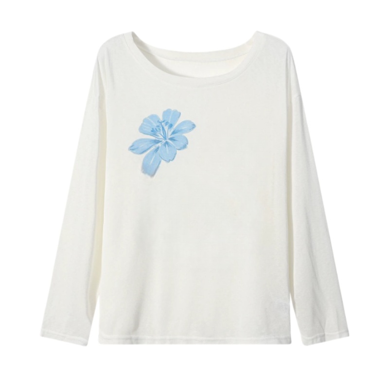 Loose-Fit Long-Sleeve Top With Floral Print — White