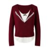 Long-Sleeve Top With Lace Trim And Bowknot Accents — Red