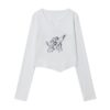 V-Neck Cropped Long-Sleeve Top With Angel Print — White