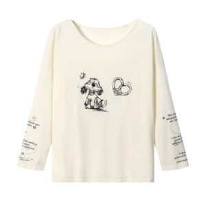 Hand-Drawn Puppy Print Long-Sleeve Top — Apricot