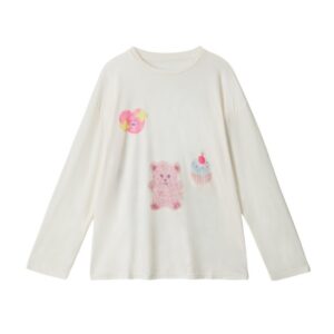 Long-Sleeve Top With Pink Teddy Bear Print — Casual Wear